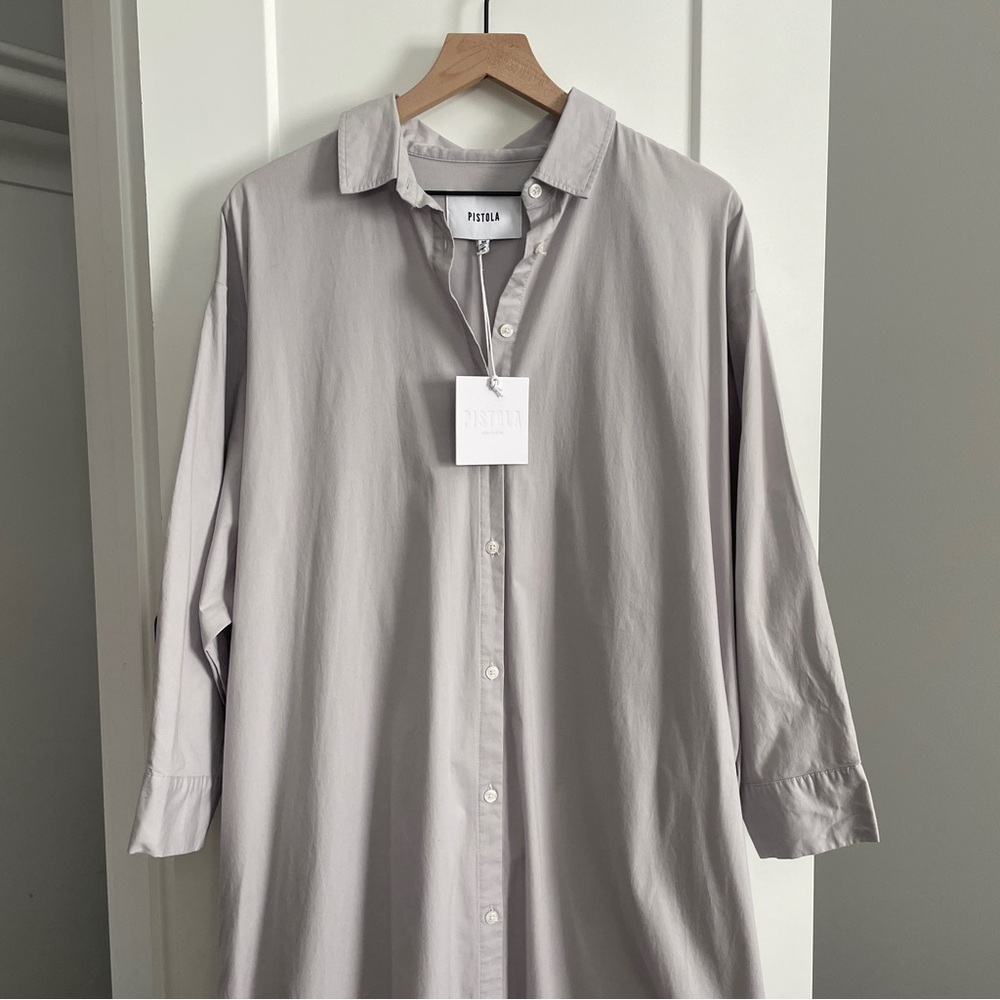 Pistola Sloane Oversized Button Down Shirt Dress in Blue Mist Size Medium - Picture 5 of 13